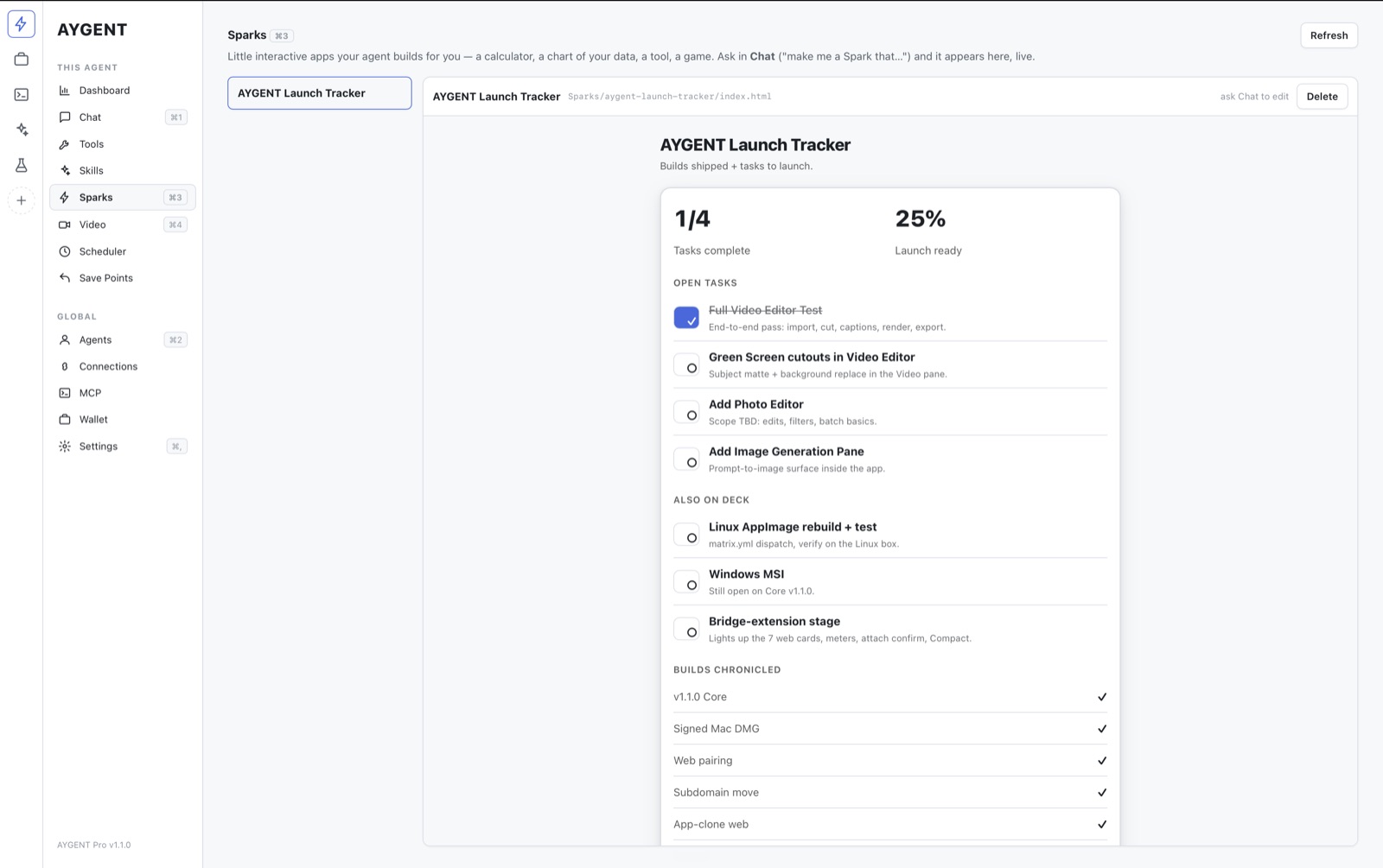 A Spark — a live interactive mini-app your agent built in seconds.